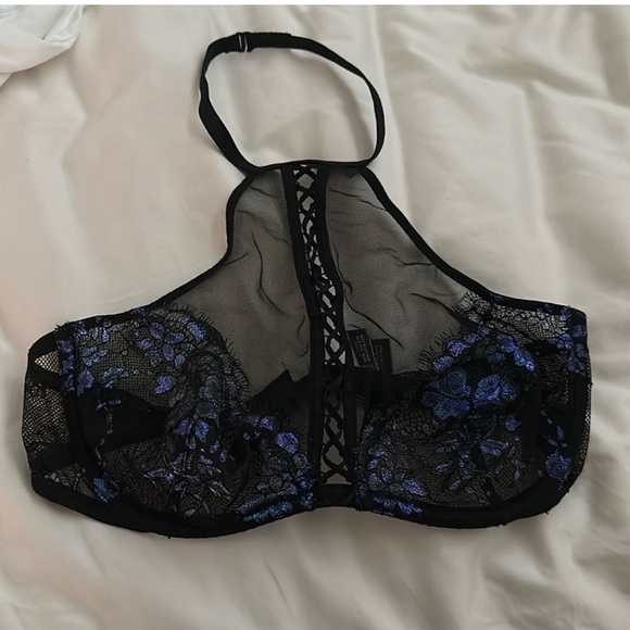 VS Black w/Blue Iridescent High Neck Bra Bralette - Picture 4 of 7